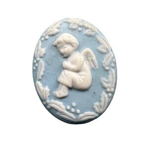 Vintage KD Brooch Blue‎ Jasperware Cherub Angel Blue White Cameo Pin